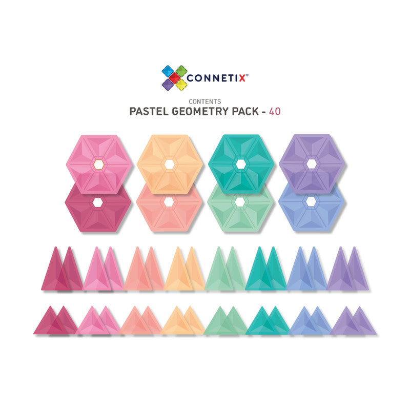 Connetix Pink Geometry 40 Piece Magnetic Tiles Pack-Pink