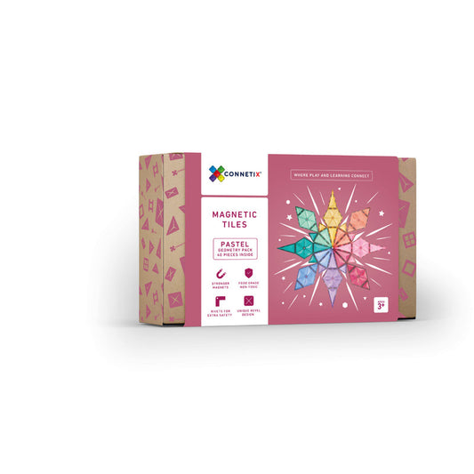 Connetix Pink Geometry 40 Piece Magnetic Tiles Pack-Pink