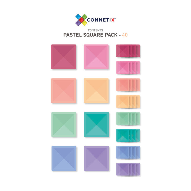 Connetix Pink Square 40 Piece Magnetic Tiles Pack-Pink