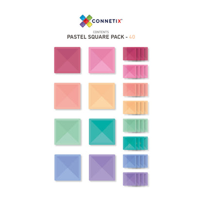 Connetix Pink Square 40 Piece Magnetic Tiles Pack-Pink