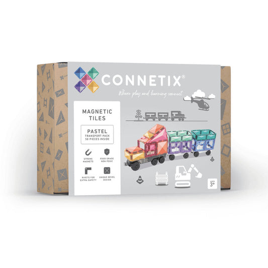 Connetix Pink Transport 50 Piece Magnetic Tiles Pack-Pink