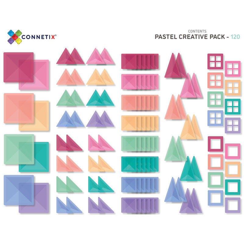 Connetix Pink Creative 120 Piece Magnetic Tiles Pack-Pink