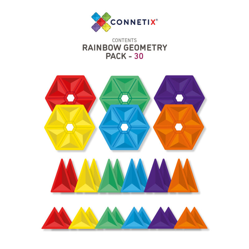 Connetix Multi Geometry 30 Piece Magnetic Tiles Pack-Multi