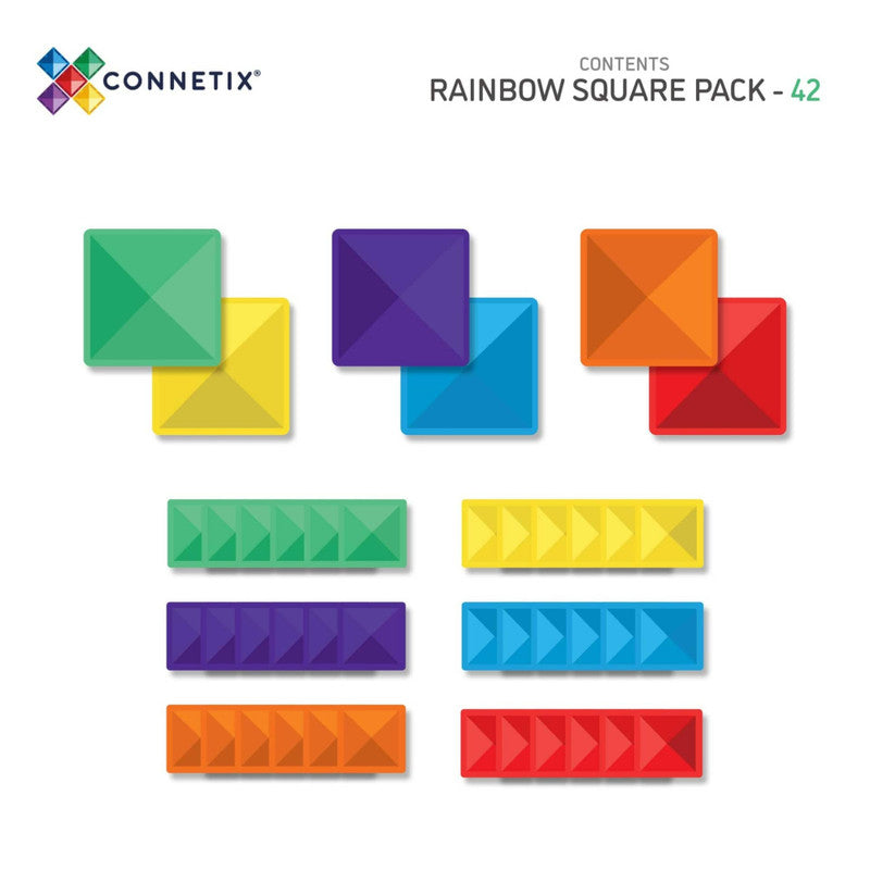 Connetix Multi Square 42 Piece Magnetic Tiles Pack-Multi