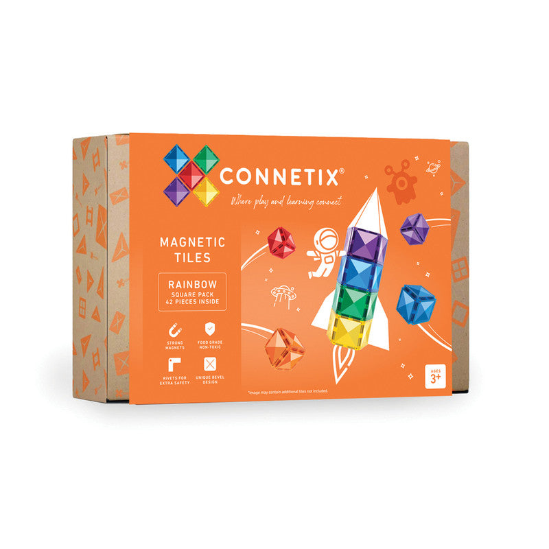 Connetix Multi Square 42 Piece Magnetic Tiles Pack-Multi