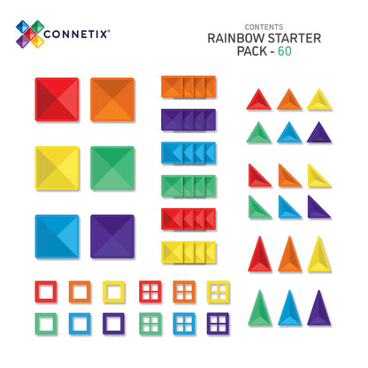 Connetix Multi Starter 60 Piece Magnetic Tiles Pack-Multi