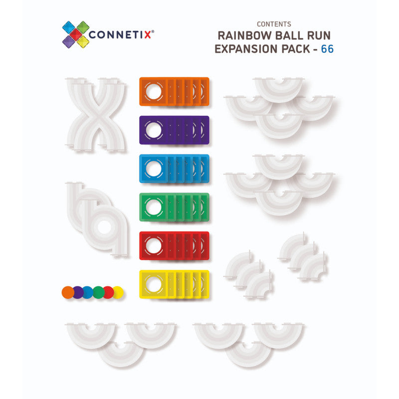 Connetix Multi Expansion Ball Run 66 Piece Magnetic Tiles Pack-Multi