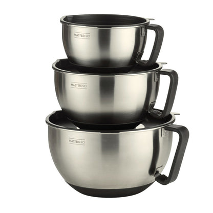 MasterPro Premium Stainless Steel 3 Piece Mixing Bowl Set - Silver