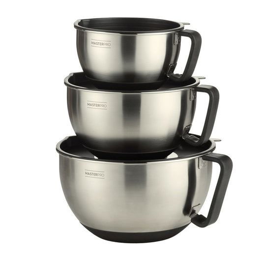 MasterPro Premium Stainless Steel 3 Piece Mixing Bowl Set - Silver