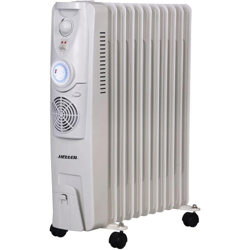 Heller 2400W 11 Fin Oil Heater with Fan & Timer - White