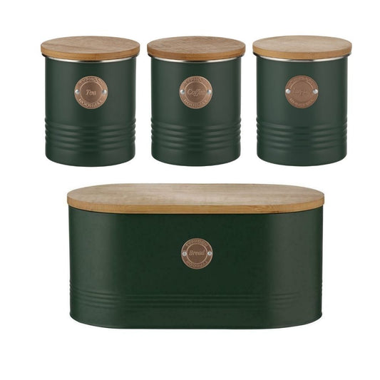 Typhoon Living 4-Piece Bread Bin Tea/Coffee/Sugar Storage Canister Set- Green