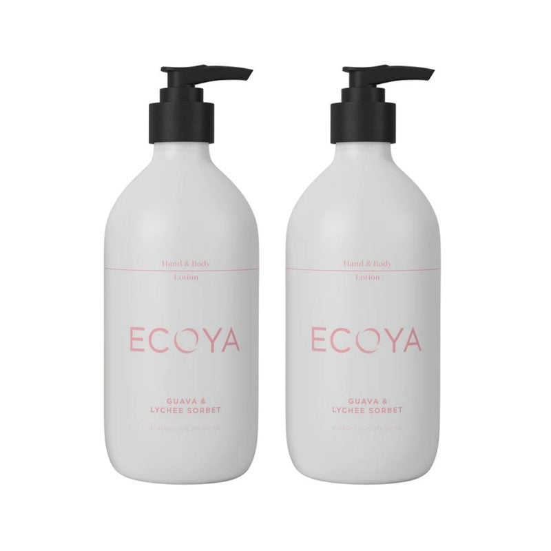 Ecoya Guava & Lychee Sorbet 450ml Hand and Body Lotion Pack of 2