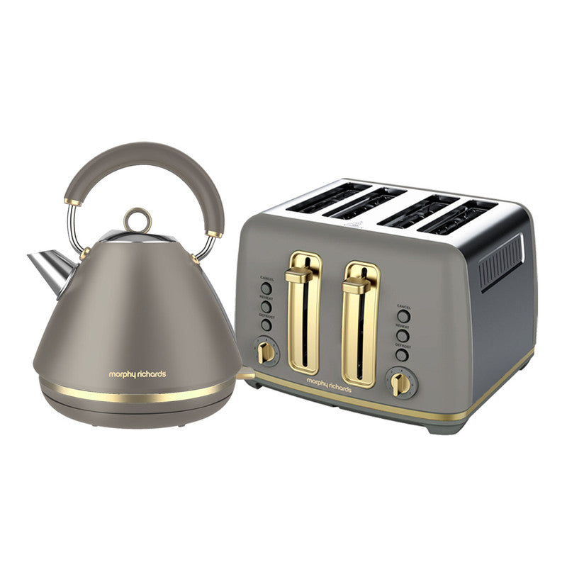 Morphy Richards Ascend Soft Gold 1.5L Pyramid Kettle & 4 Slice Toaster - Mushroom Grey