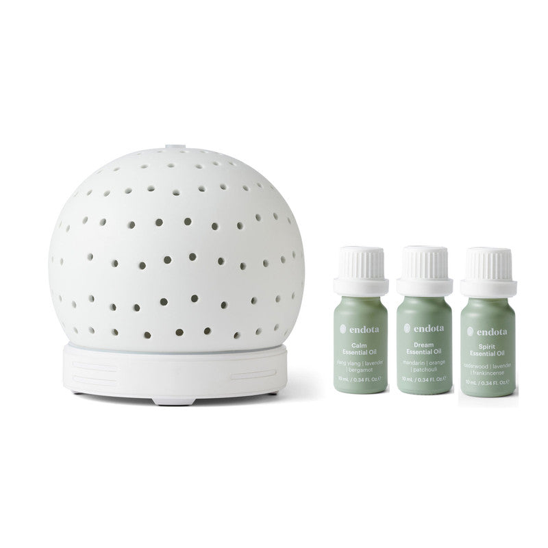 Endota Live Well Essential Oil Diffuser and Essential Oil Pack - Signature, Clarity, Breathe