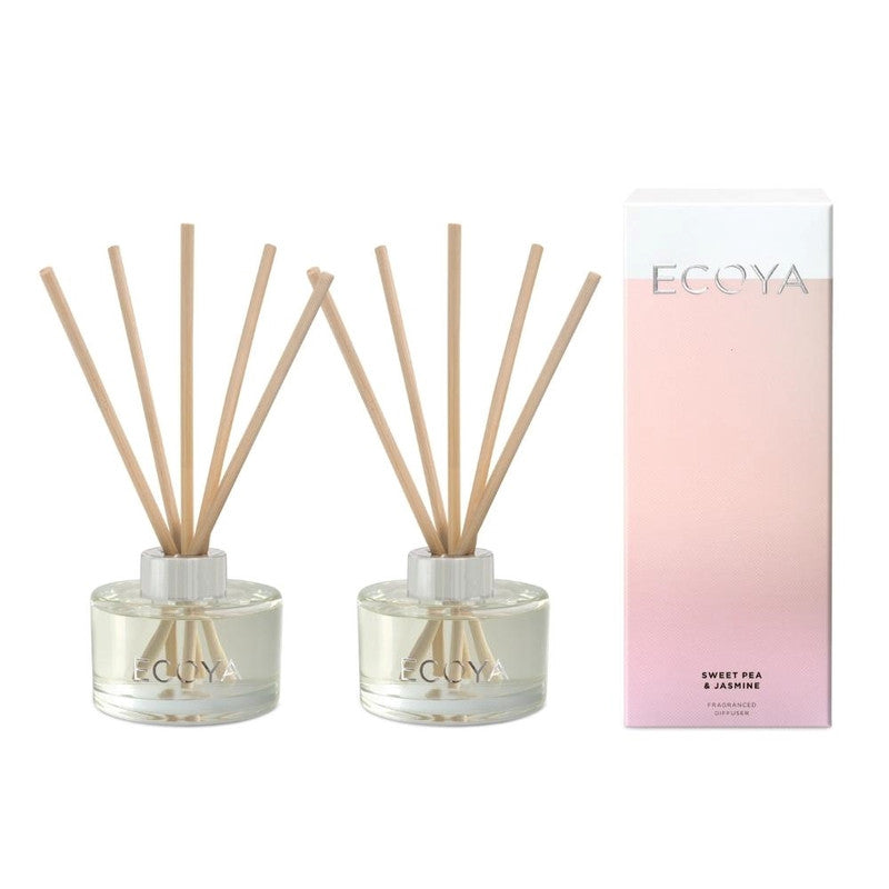 Ecoya Sweet Pea & Jasmine 50ml Mini Reed Diffuser Pack of 2