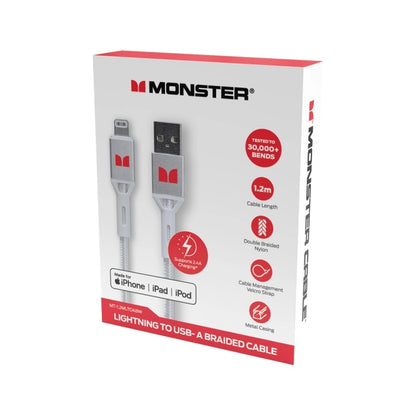 Monster Lightning to USB-A Braided Cable - White 1.2m