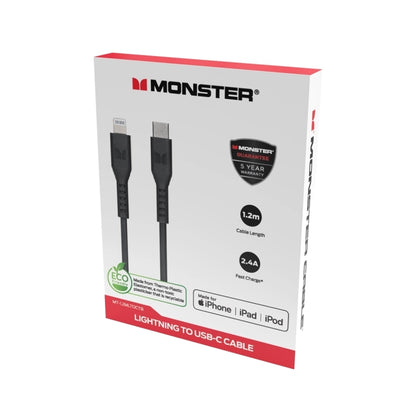 Monster Lightning to USB-C Thermo Plastic Elastometer Cable - Black 1.2m