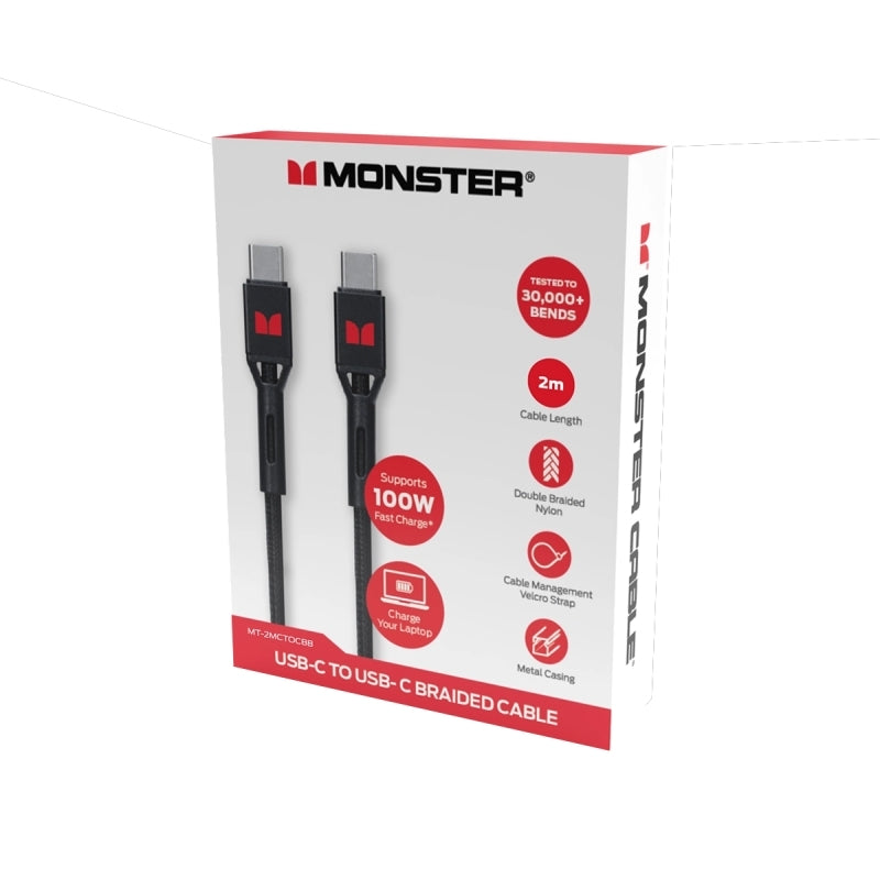 Monster USB-C to USB-C Braided Cable - Black 2m