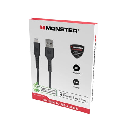 Monster Lightning to USB-A Thermo Plastic Elastometer Cable - Black 2m