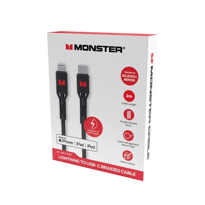 Monster Lightning to USB-C Braided Cable - Black 2m