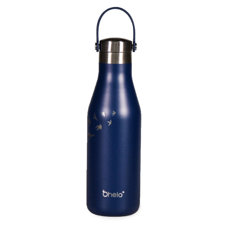 O'helo Oxford Blue Bottle With Etched Swallows