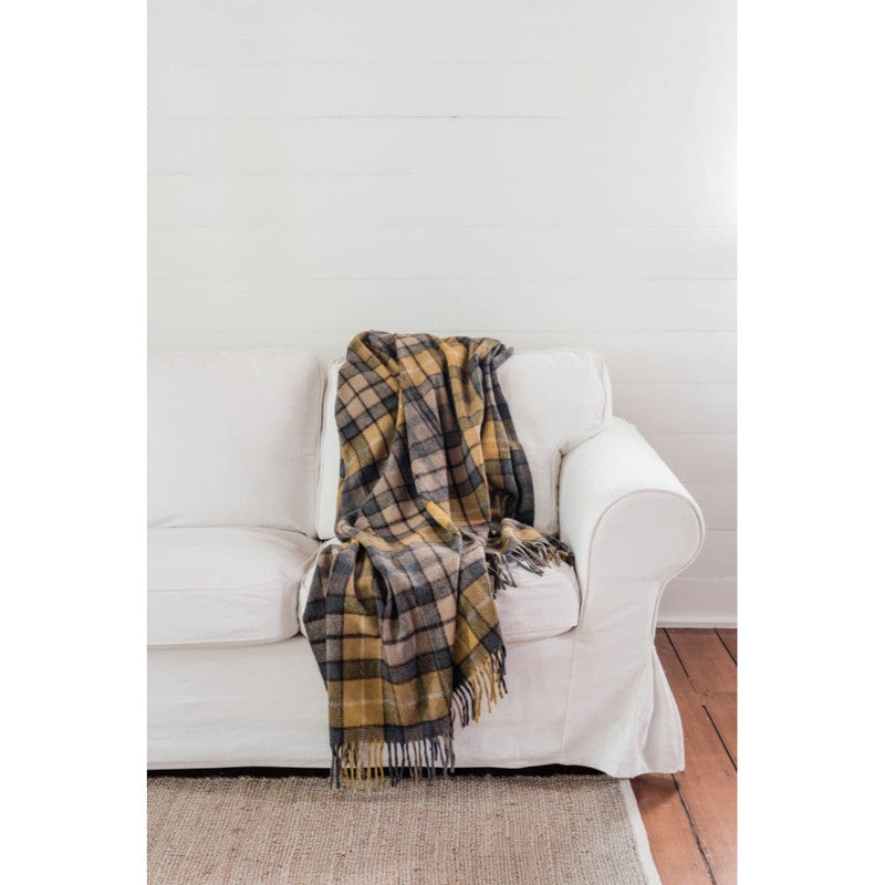 The Grampians Goods Co Recycled Wool Scottish Tartan Blankets - Gold