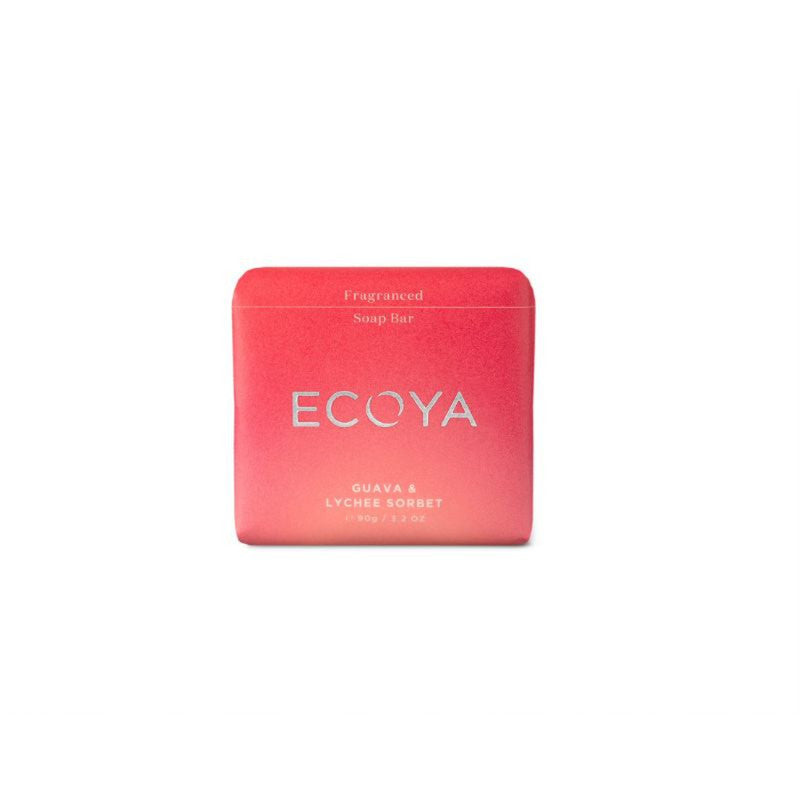 Ecoya Guava & Lychee Sorbet 90g Fragranced Soap Bar - Red