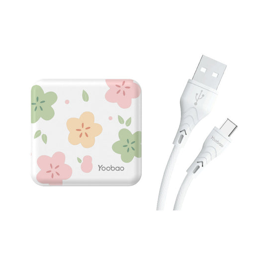 Yoobao Two Output Mini Cube Powerbank with USB Cable - White Blossom