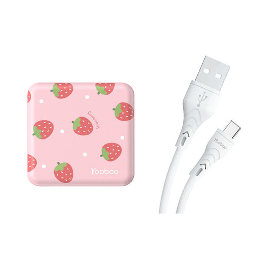 Yoobao Two Output Mini Cube Powerbank with USB Cable - Pink Strawberry