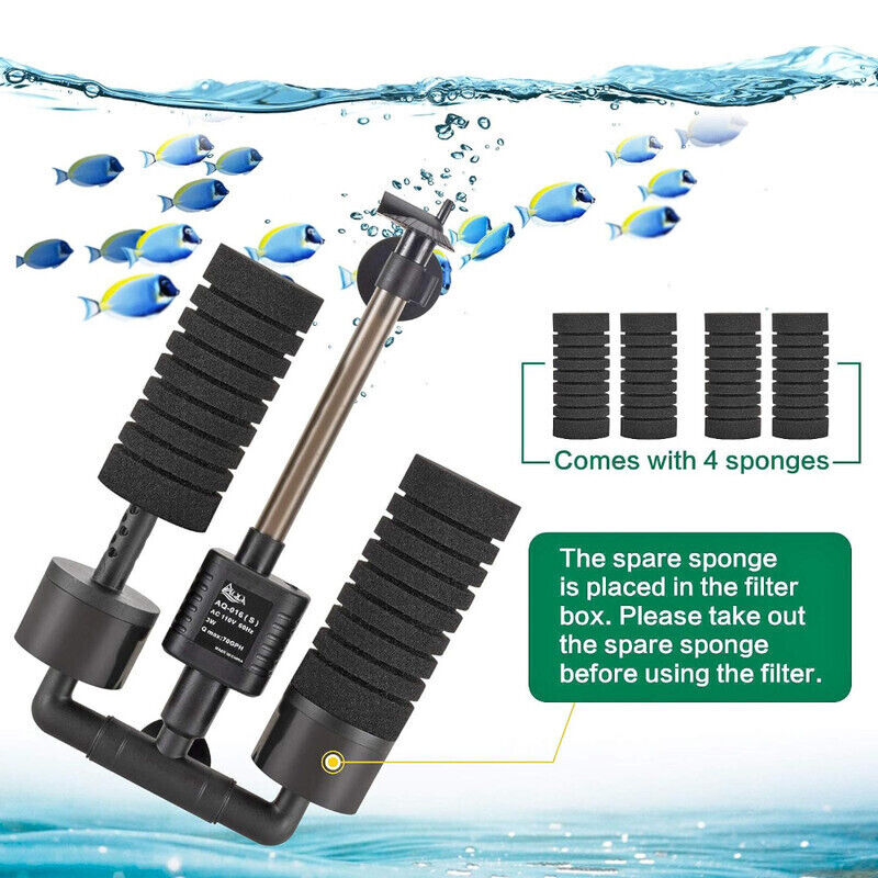 Hygger Aquarium Double Sponge Filter 3W - Black