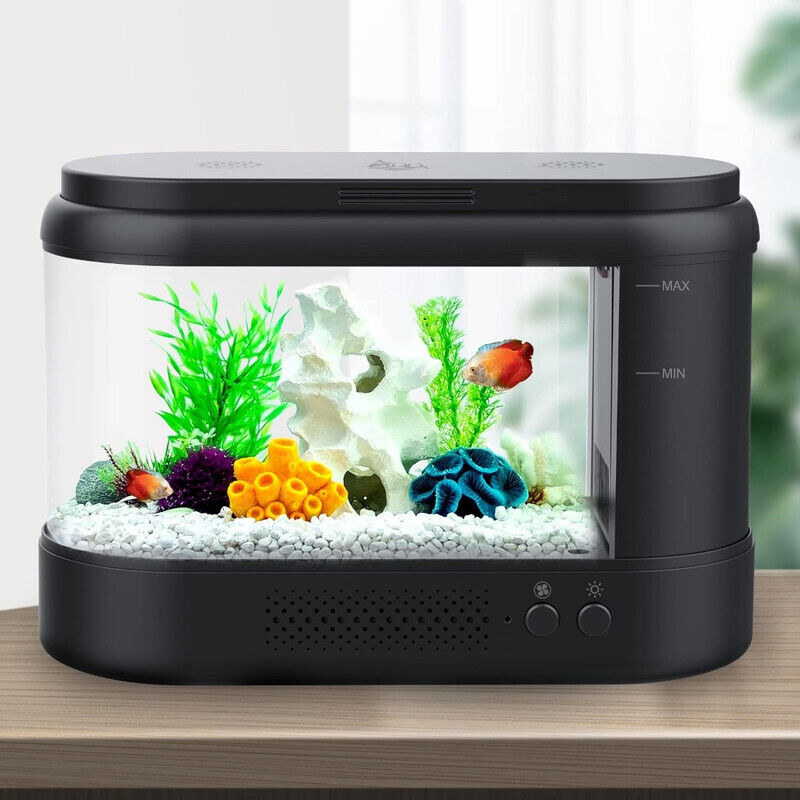 Hygger Small Betta Fish Tank with LED Light - Black