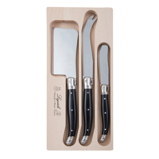 Andre Verdier Laguiole Debutant Black 3 Piece Cheese Knife Set -Black
