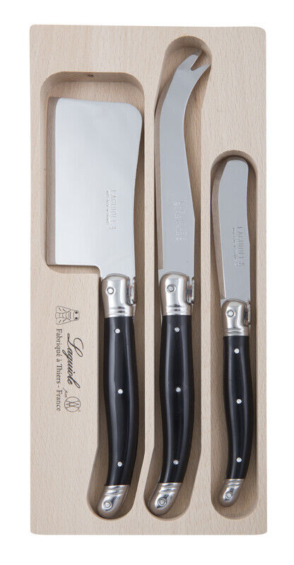 Andre Verdier Laguiole Debutant Black 3 Piece Cheese Knife Set -Black