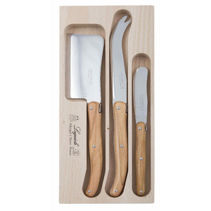 Andre Verdier Laguiole Debutant Olive Wood Cheese Knife Set 3 Piece Olive Wood