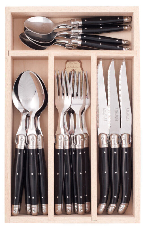 Andre Verdier Laguiole Debutant Black 24 Piece Cutlery Set - Black