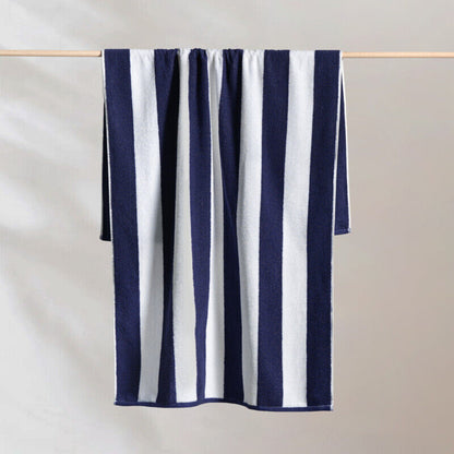 Canningvale Striped Cabana Cotton Terry Beach Towel - Navy