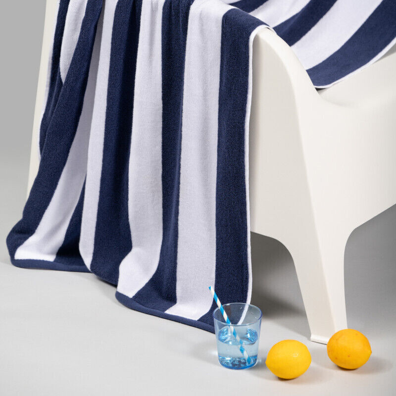 Canningvale Striped Cabana Cotton Terry Beach Towel - Navy