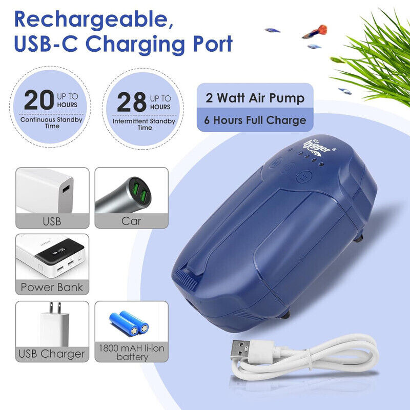 Hygger Rechargeable Air Pump Kit 2W - Blue