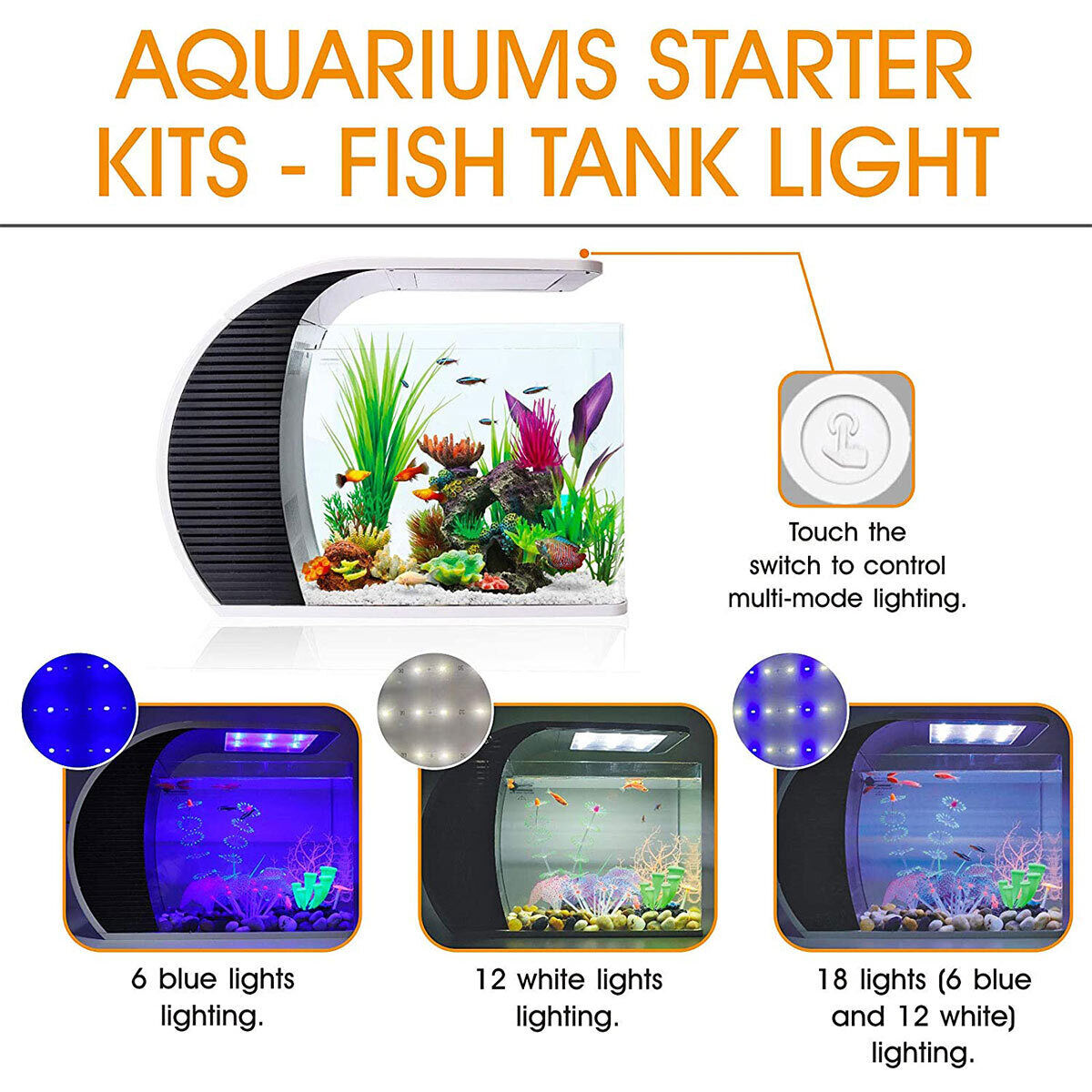 Hygger 23L Arc-Shaped Fish Tank Aquarium w/ Led Lighting, Hidden Filtration Box