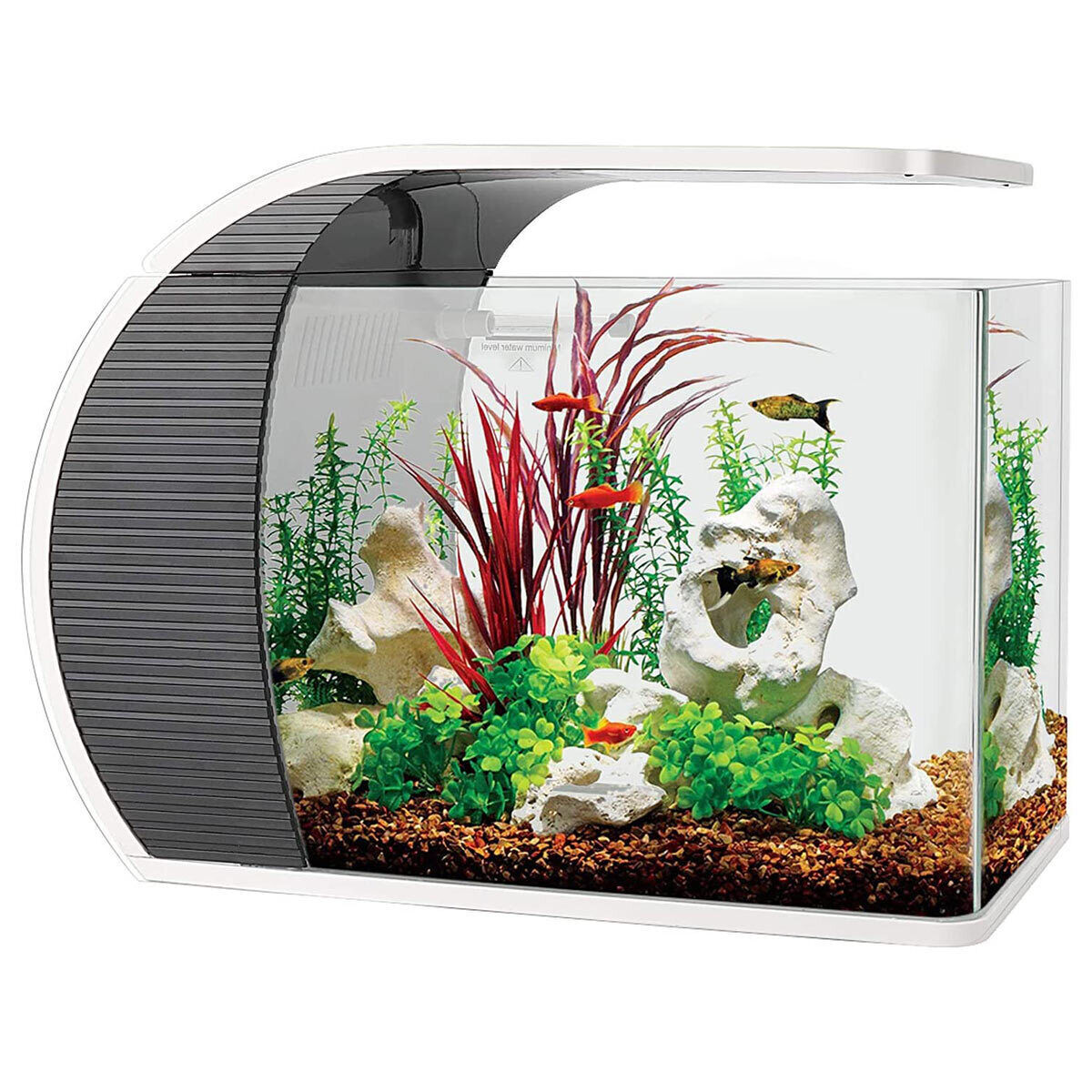 Hygger 23L Arc-Shaped Fish Tank Aquarium w/ Led Lighting, Hidden Filtration Box