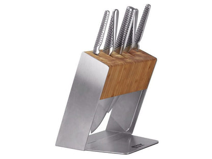 Global 79586 Katana 6pc Knife Block Set with Bonus Acuminate Adjustable Knife Sh