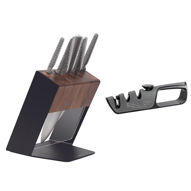 Global & ShervinVerkil Katana 6 Piece Knife Block Set with bonus sharvin verkil