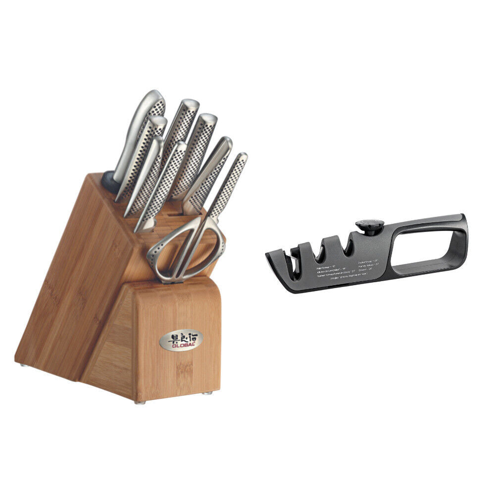 Global Takashi 10 Piece Stainless Steel Japanese Knife Block Set 79589 with Bonu