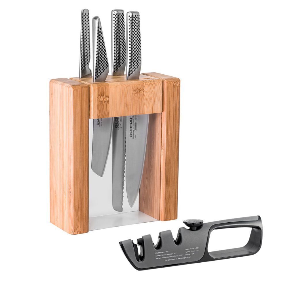 Global 79629 IKASU V Knife Block Set with Bonus Acuminate Adjustable Knife Sharp