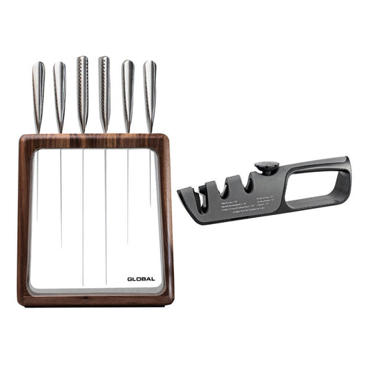 Global Hashira 7 Piece Knife Block Set - Walnut with Bonus Acuminate Adjustable