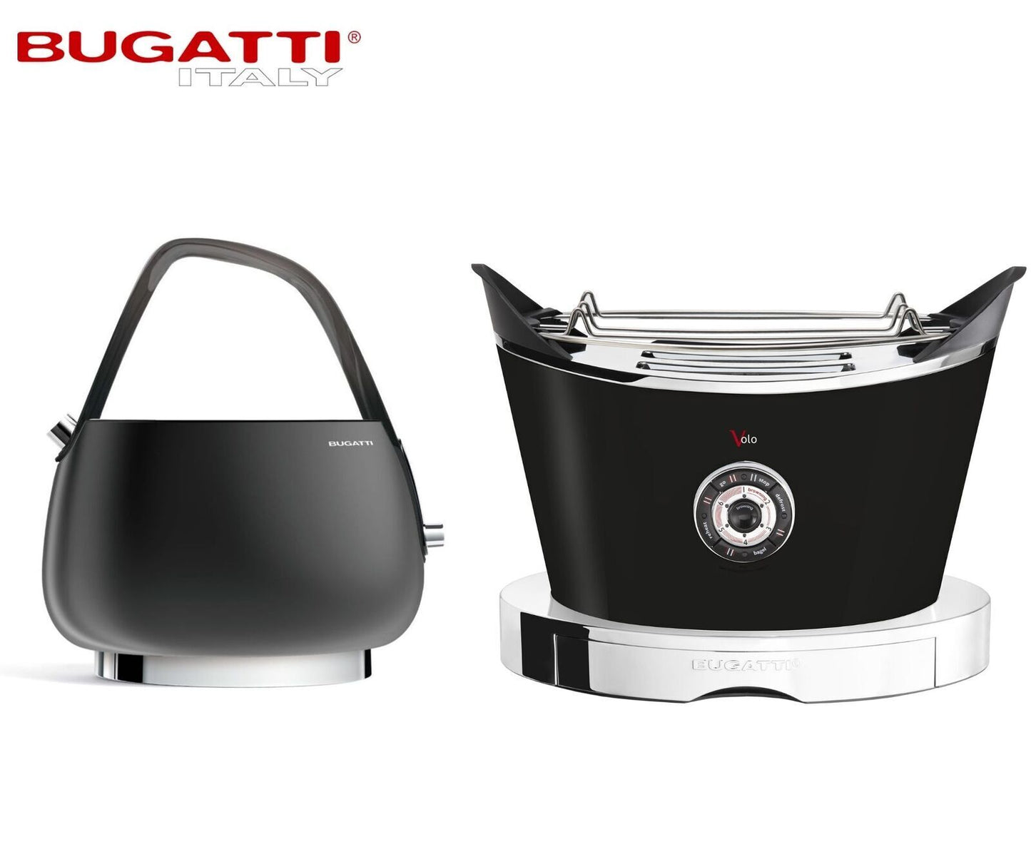 Bugatti Jackie 1.2L Kettle and Volo 2-Slice Toaster Set - Matte Black