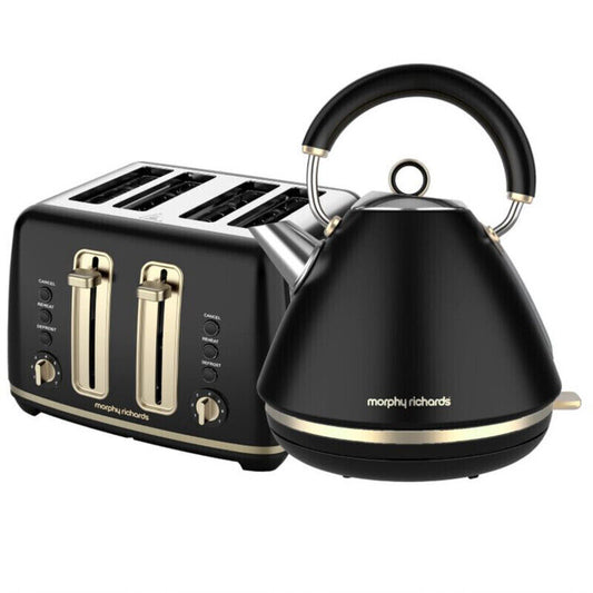 Morphy Richards Ascend Soft Gold Kettle & 4 Slice Toaster Set - Satin Black -KBM