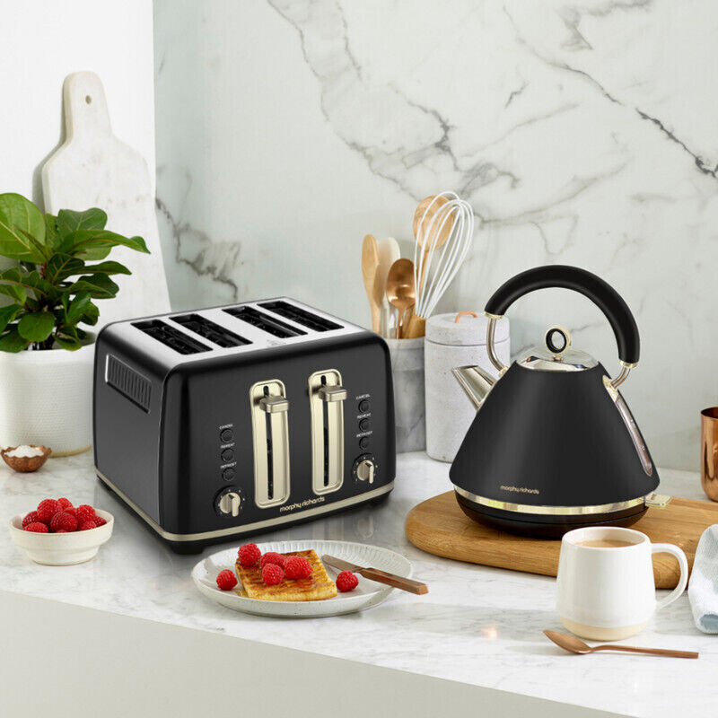 Morphy Richards Ascend Soft Gold Kettle & 4 Slice Toaster Set - Satin Black -KBM