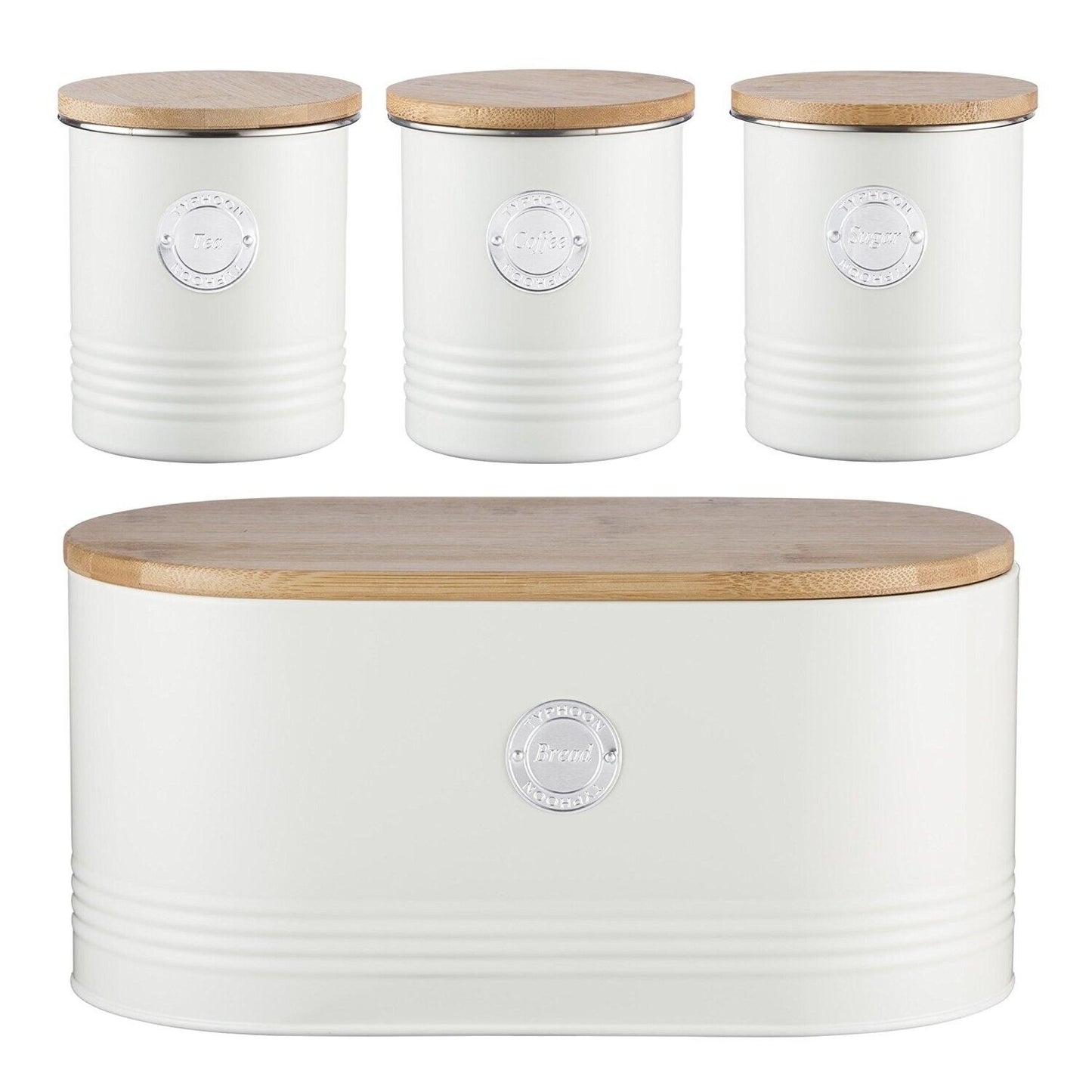 Typhoon 4Pc Living Otto Cream Kitchen Tea/Coffee/Sugar Canister & Bread Bin Set