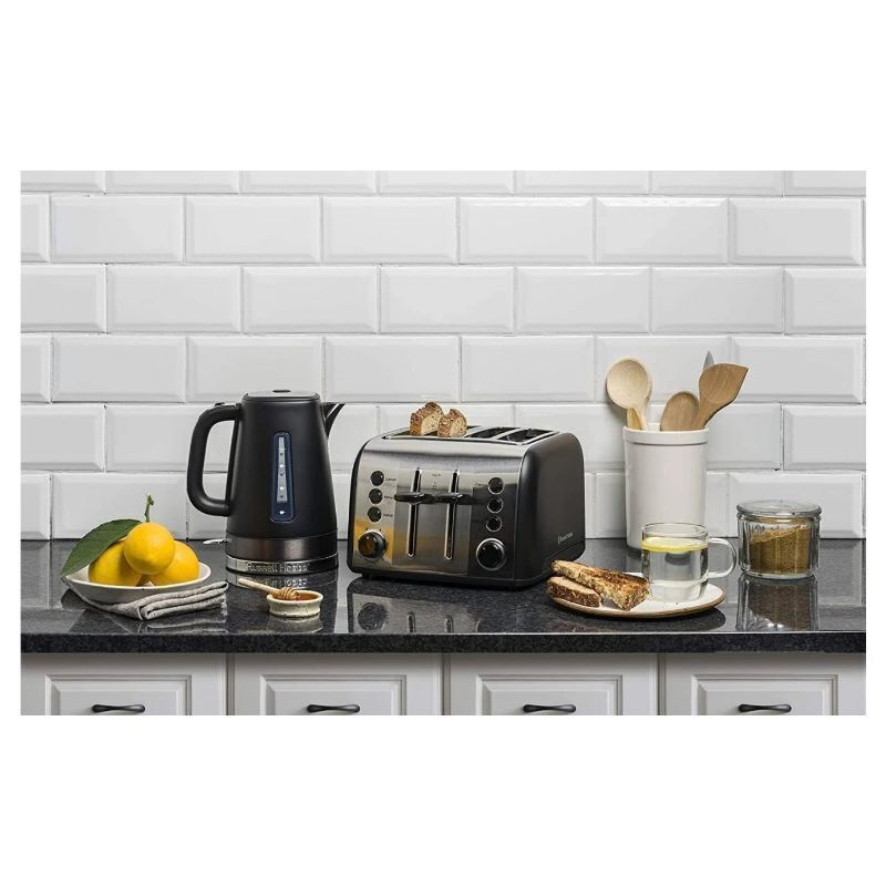 Russell Hobbs Brooklyn 4 Slice Toaster & 1.7L Kettle Set - Matte Black